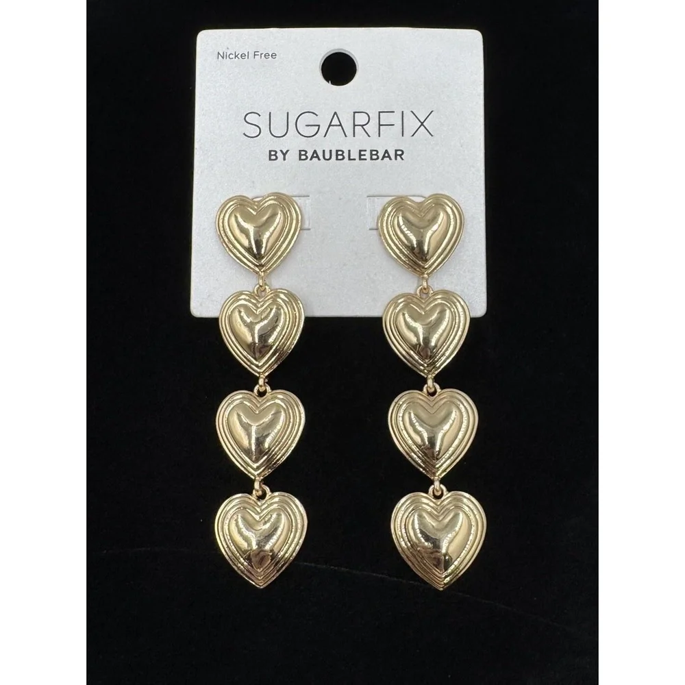 New SUGARFIX by BAUBLEBAR Multi Heart Dangle Drop Gold‎ Tone Valentines Earrings